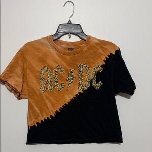 AC/DC leopard print logo cropped t-shirt Tie-Dye band Tee
